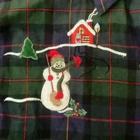 Vintage Plaid Christmas Snowman Embroidered Shirt size Medium Ugly Christmas - Picture 5 of 9